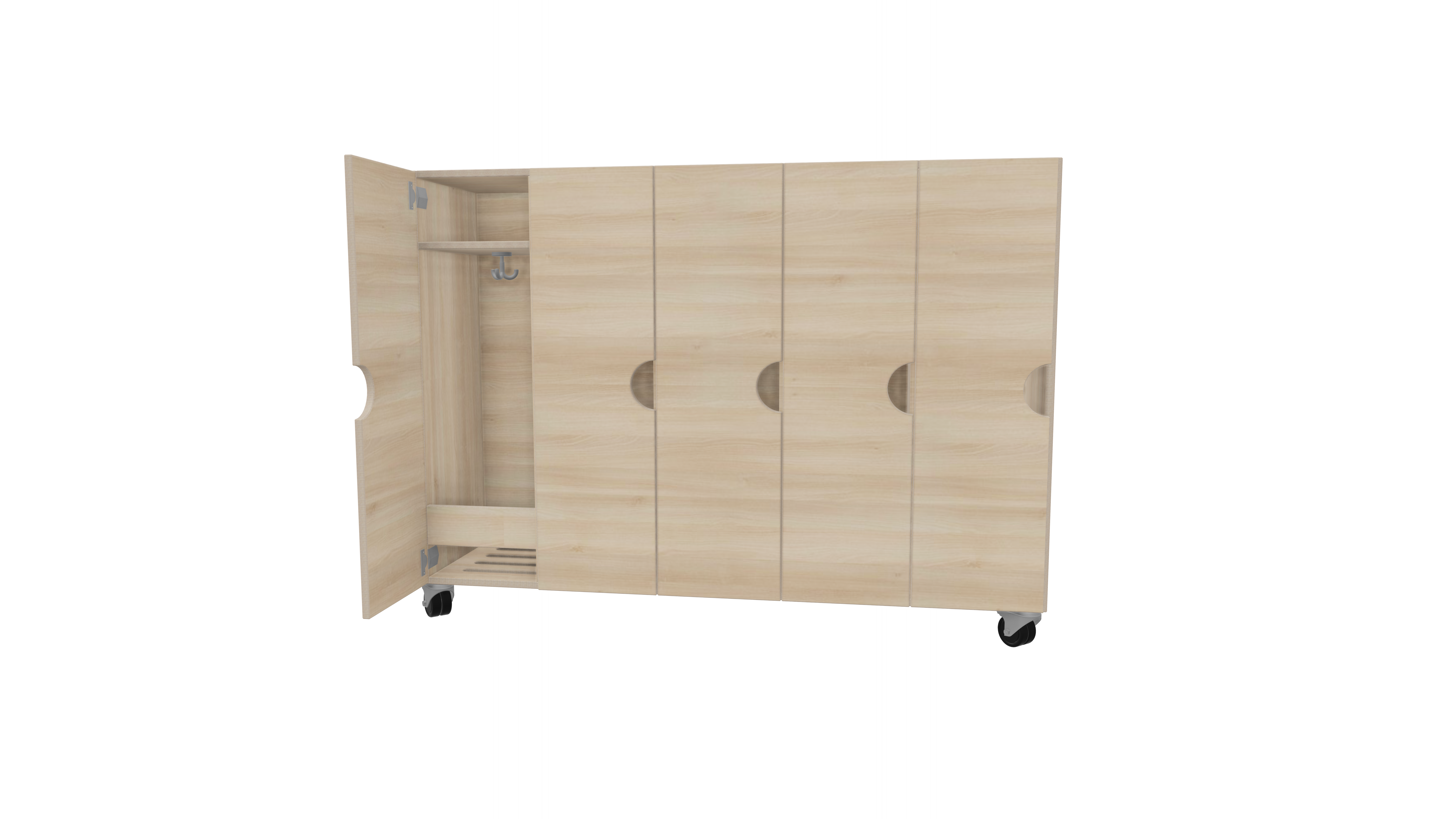 Verrijdbare garderobe met deuren 5-vaks | 28 cm Verrijdbare garderobe met deuren 5-vaks | 28 cm